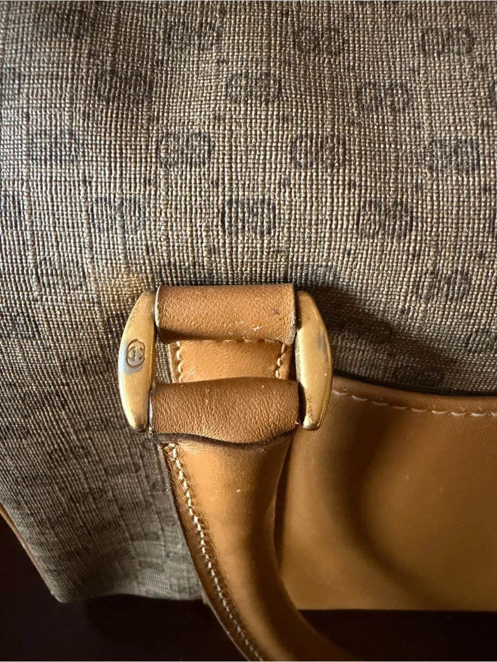 Vintage Gucci Micro GG Supreme Mini Boston Bag. Beige and gold PVC leather